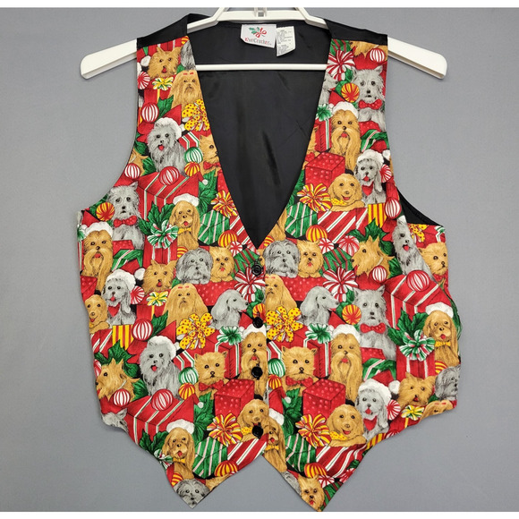 Vintage Nutcracker Christmas Vest Womens L Button Front Dogs100% Cotton Holiday - Picture 1 of 11